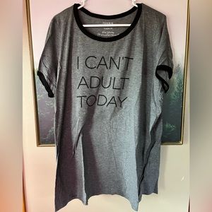 NWOT torrid “i can’t adult today” classic fit ringer crew tee